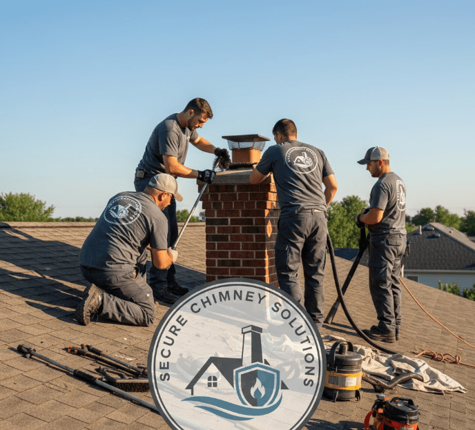 Professional Secure Chimney Solutions team working on a residential chimney